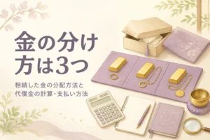 相続した金の3つの分配方法と代償金の考え方を表したアイキャッチ