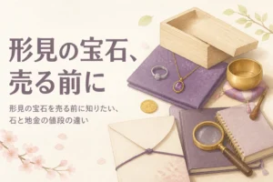 形見の宝石を売る前に知りたい石と地金の値段の違いを表したアイキャッチ