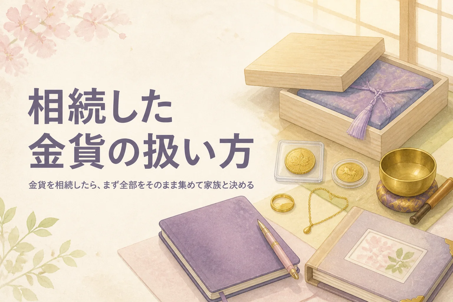 相続した金貨の扱い方を家族で確かめるイメージ