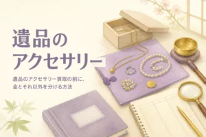 遺品のアクセサリーを金とそれ以外に分けて買取に出す方法を表したアイキャッチ