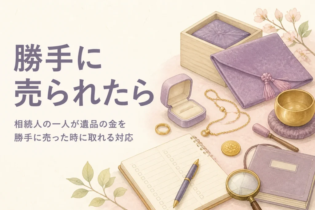 相続人の一人が遺品の金を勝手に売った時の対応を表したアイキャッチ