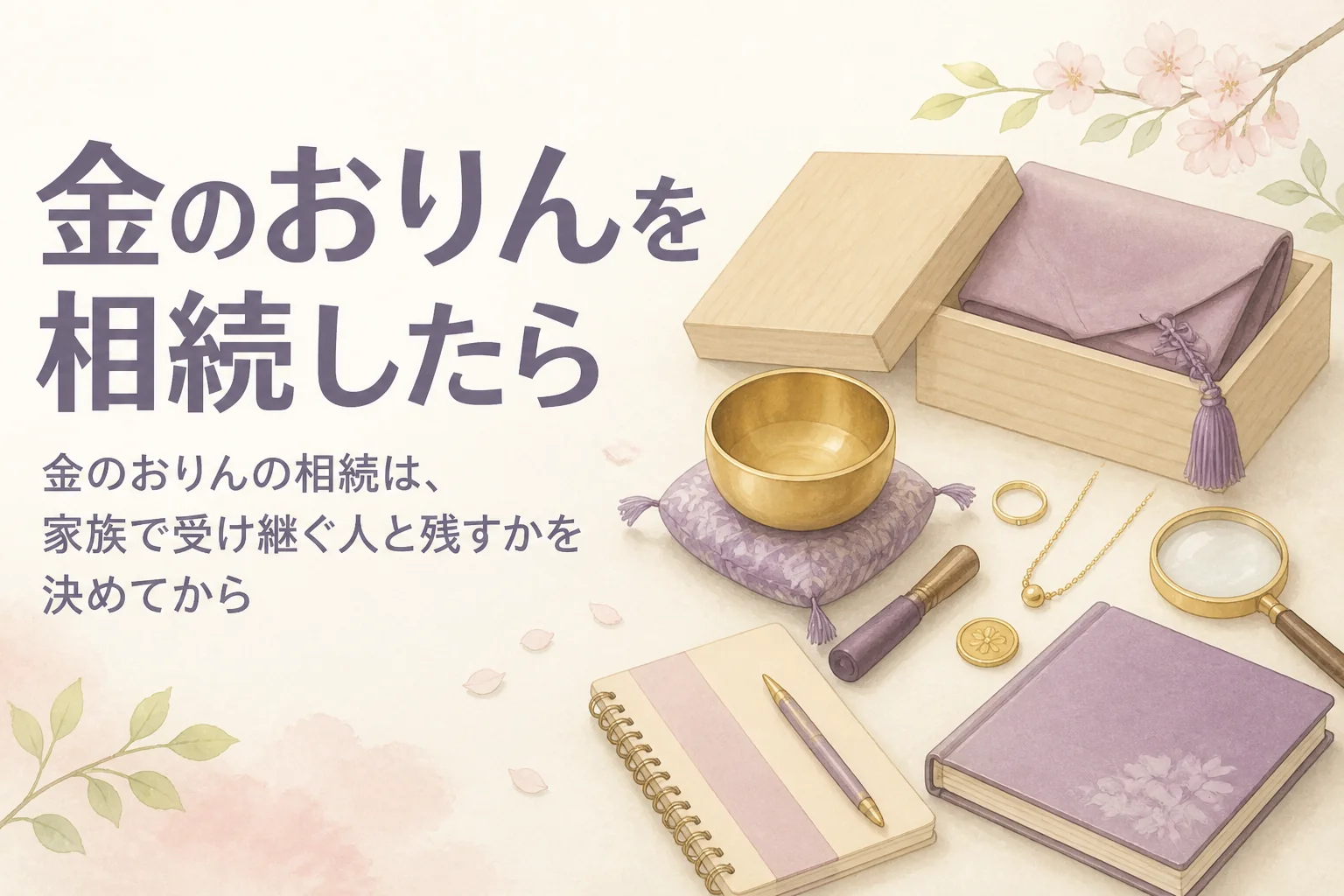 相続した金のおりんの扱い方を家族で考えるイメージ