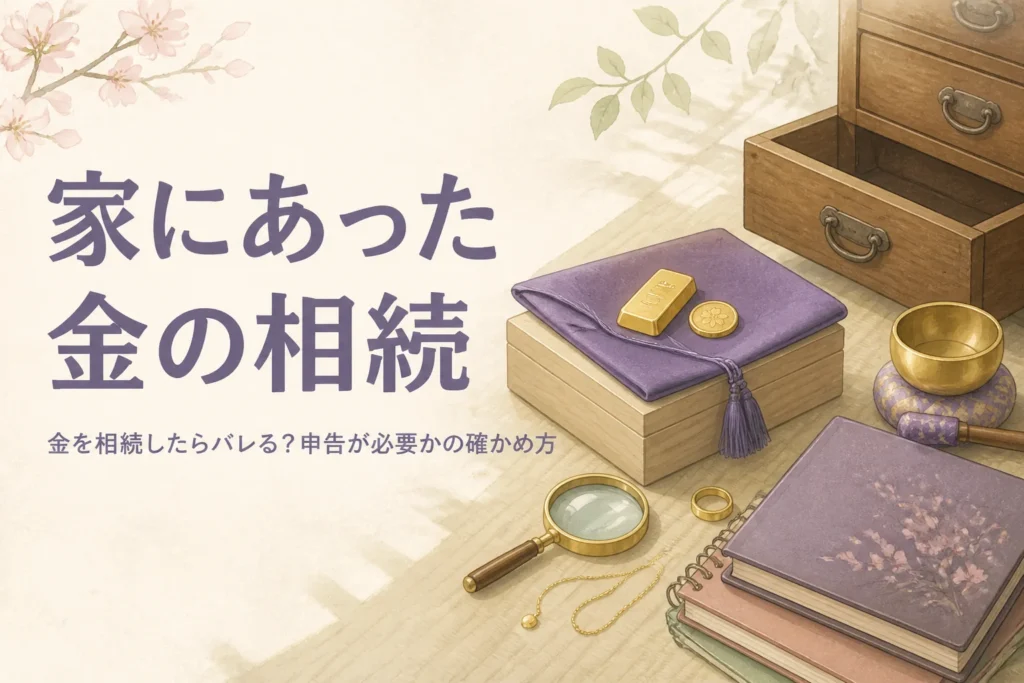 家にしまってあった金を相続した時の申告の考え方を表したアイキャッチ