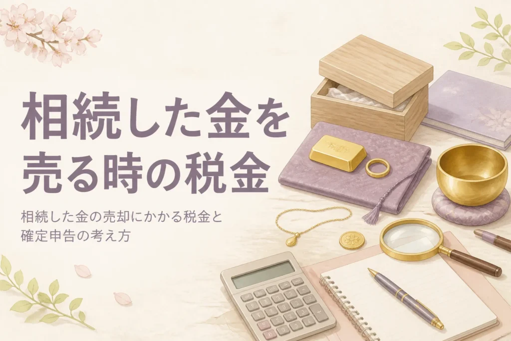 相続した金の売却にかかる税金と確定申告の考え方を表したアイキャッチ